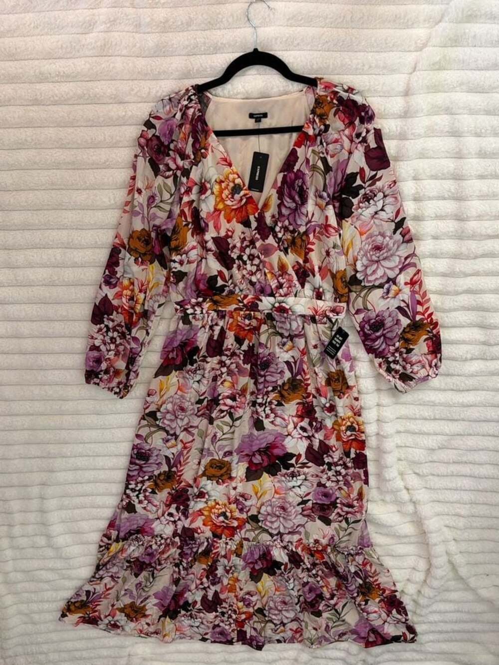 Express Floral Smocked Waist Long Sleeve Wrap Maxi Dress Size L